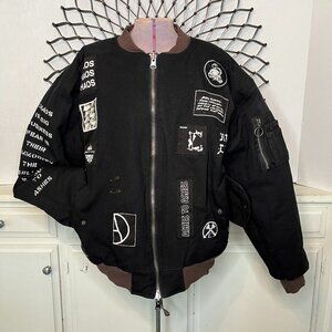 CIVIL REGIME CLOTHING Mens Reversible Patch Jacket Black Bomber/Flight Men s/XXL